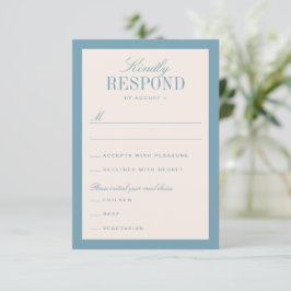 Blue Cream Classic Elegant Wedding RSVP Kaartje