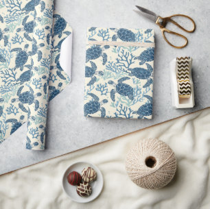 Blue & Cream Coastal Zee Turtles Cadeaupapier