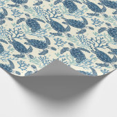 Blue & Cream Coastal Zee Turtles Cadeaupapier (Hoek)