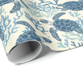 Blue & Cream Coastal Zee Turtles Cadeaupapier (Rol Hoek)