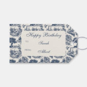  Blue Cream Country Life Toile Verjaardag Cadeaulabel (Voorkant (Horizontaal))