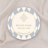 Blue Cream Diamond Gold Frame Monogram  Ronde Sticker