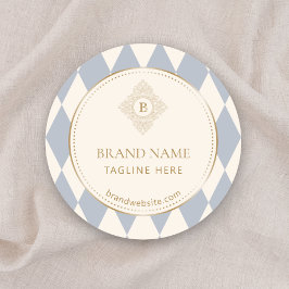 Blue Cream Diamond Gold Frame Monogram  Ronde Sticker