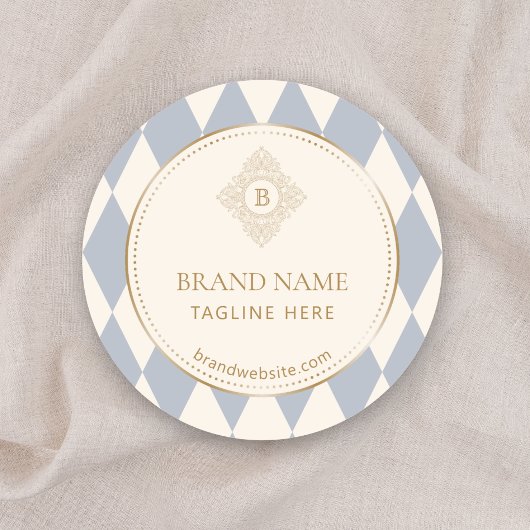 Blue Cream Diamond Gold Frame Monogram  Ronde Sticker