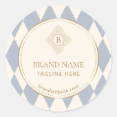 Blue Cream Diamond Gold Frame Monogram  Ronde Sticker (Voorkant)