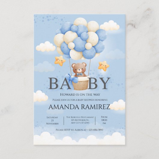Blue & Cream Elephant Baby Boy Shower Informatiekaartje (Voorkant)