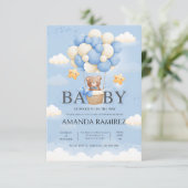 Blue & Cream Elephant Baby Boy Shower Informatiekaartje (Staand voorkant)