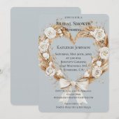 Blue Cream Floral Heart Wreath Vrijgezellenfeest Kaart (Voorkant / Achterkant)