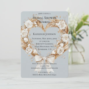 Blue Cream Floral Heart Wreath Vrijgezellenfeest Kaart