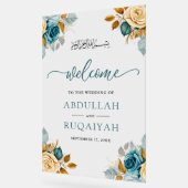 Blue Cream Floral Muslim Wedding Welcome Acryl Bord (Hoek)