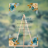 Blue Cream Floral Muslim Wedding Welcome Acryl Bord (Neutraal)