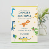 Blue Cream Fun Children's Dinosaur Verjaardagsfees Kaart (Staand voorkant)