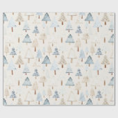 Blue Cream Gezellige kerstbomen Cadeaupapier (Vlak)