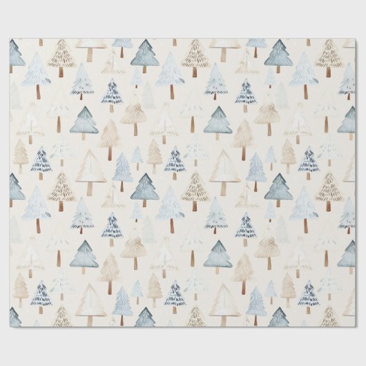 Blue Cream Gezellige kerstbomen Cadeaupapier (Vlak)