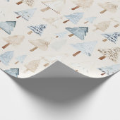 Blue Cream Gezellige kerstbomen Cadeaupapier (Hoek)