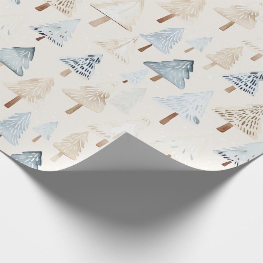 Blue Cream Gezellige kerstbomen Cadeaupapier (Hoek)