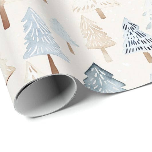 Blue Cream Gezellige kerstbomen Cadeaupapier (Rol Hoek)