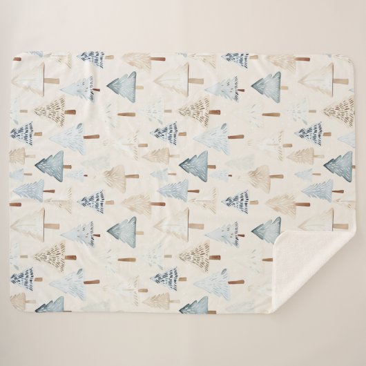 Blue Cream Gezellige kerstbomen Sherpa Deken (Voorkant (horizontaal))