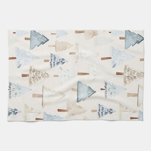 Blue Cream Gezellige kerstbomen Theedoek (Horizontaal)