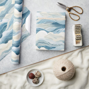 Blue Cream Ivory Abstract Ocean Beach Cadeaupapier