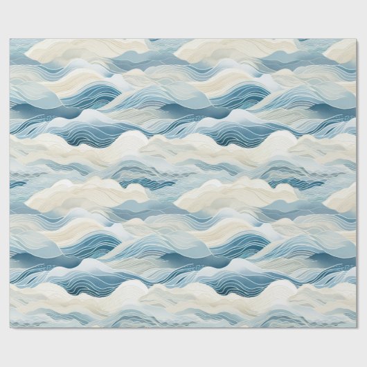 Blue Cream Ivory Abstract Ocean Beach Cadeaupapier (Vlak)
