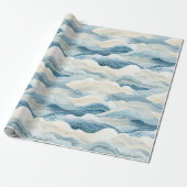 Blue Cream Ivory Abstract Ocean Beach Cadeaupapier (Uitgerold)