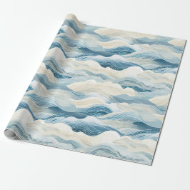 Blue Cream Ivory Abstract Ocean Beach Cadeaupapier