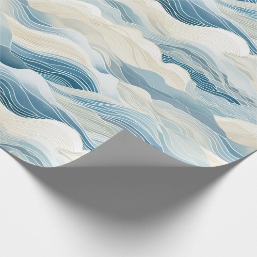 Blue Cream Ivory Abstract Ocean Beach Cadeaupapier (Hoek)