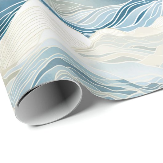Blue Cream Ivory Abstract Ocean Beach Cadeaupapier (Rol Hoek)