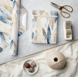 Blue Cream Ivory Abstract strand Cadeaupapier