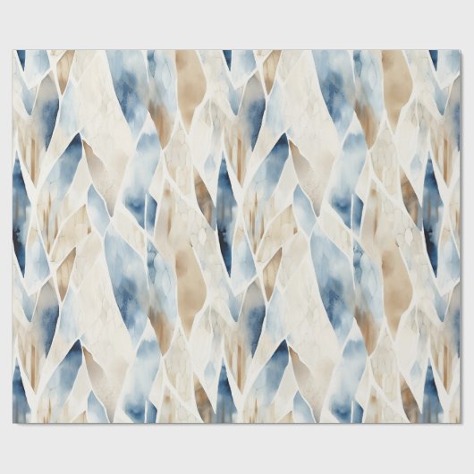Blue Cream Ivory Abstract strand Cadeaupapier (Vlak)