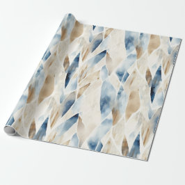 Blue Cream Ivory Abstract strand Cadeaupapier