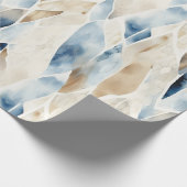 Blue Cream Ivory Abstract strand Cadeaupapier (Hoek)