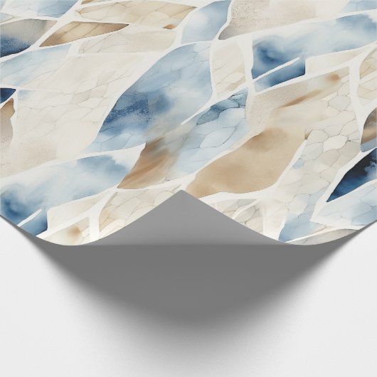 Blue Cream Ivory Abstract strand Cadeaupapier (Hoek)