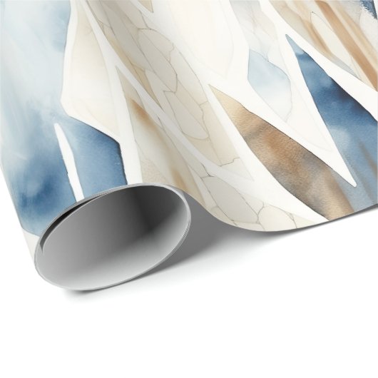 Blue Cream Ivory Abstract strand Cadeaupapier (Rol Hoek)