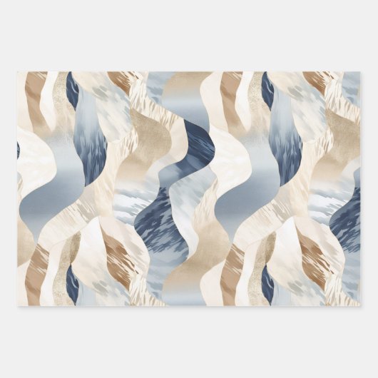 Blue Cream Ivory Abstract strand Inpakpapier Vel (Voorkant 3)