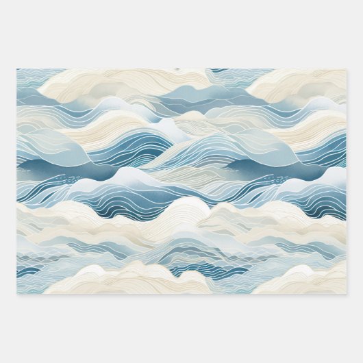 Blue Cream Ivory Abstract strand Inpakpapier Vel (Voorkant 2)