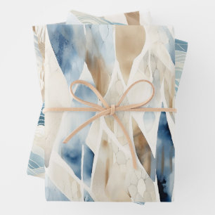 Blue Cream Ivory Abstract strand Inpakpapier Vel