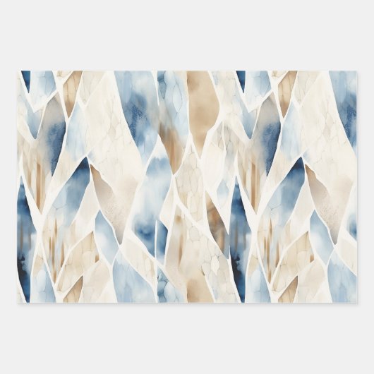 Blue Cream Ivory Abstract strand Inpakpapier Vel (Voorkant)