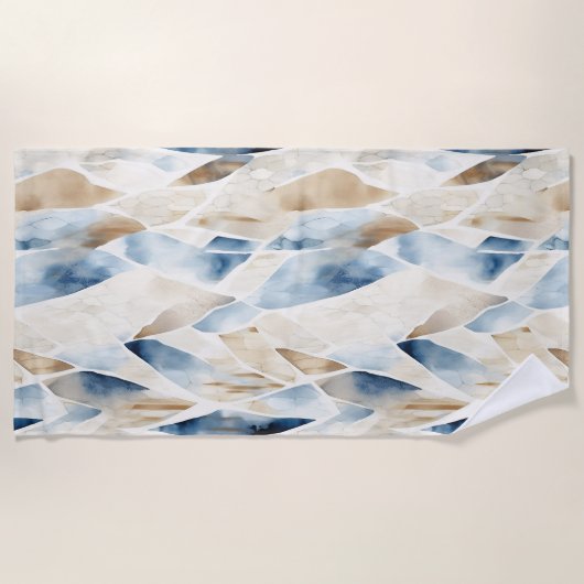 Blue Cream Ivory Abstract strand Strandlaken (Voorkant)