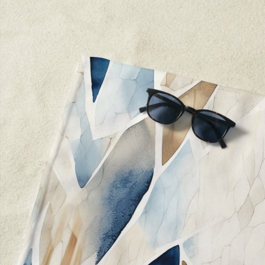 Blue Cream Ivory Abstract strand Strandlaken (In situ)