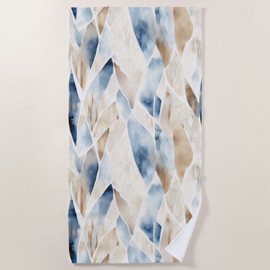 Blue Cream Ivory Abstract strand Strandlaken (Voorkant)
