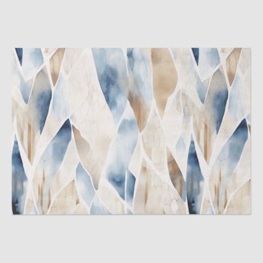 Blue Cream Ivory Abstract strand Tissuepapier (Voorkant)
