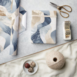 Blue Cream Ivory Abstract Waves Beach Cadeaupapier