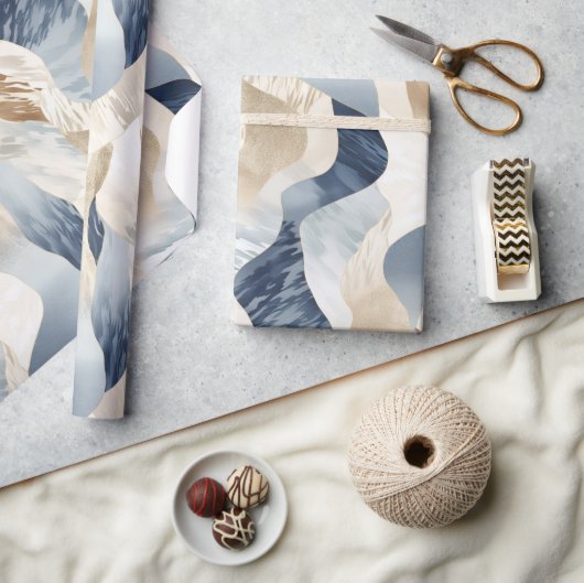 Blue Cream Ivory Abstract Waves Beach Cadeaupapier (Crafts)