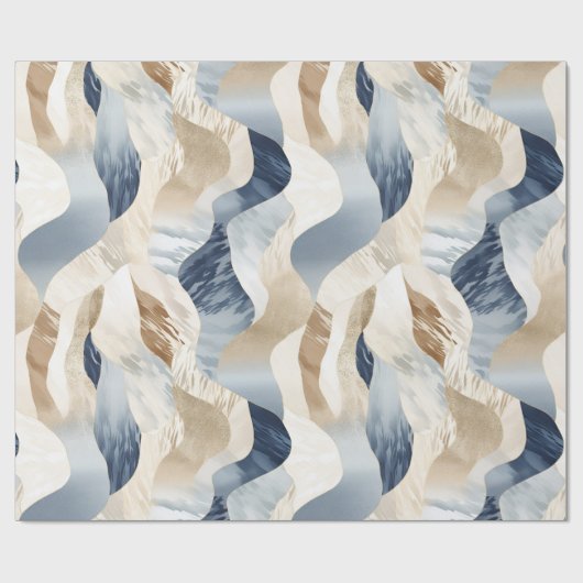 Blue Cream Ivory Abstract Waves Beach Cadeaupapier (Vlak)