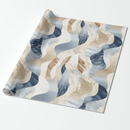 Blue Cream Ivory Abstract Waves Beach Cadeaupapier