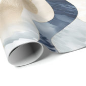 Blue Cream Ivory Abstract Waves Beach Cadeaupapier (Rol Hoek)