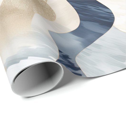 Blue Cream Ivory Abstract Waves Beach Cadeaupapier (Rol Hoek)