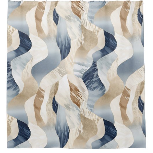 Blue Cream Ivory Abstract Waves Beach Douchegordijn (Voorkant)